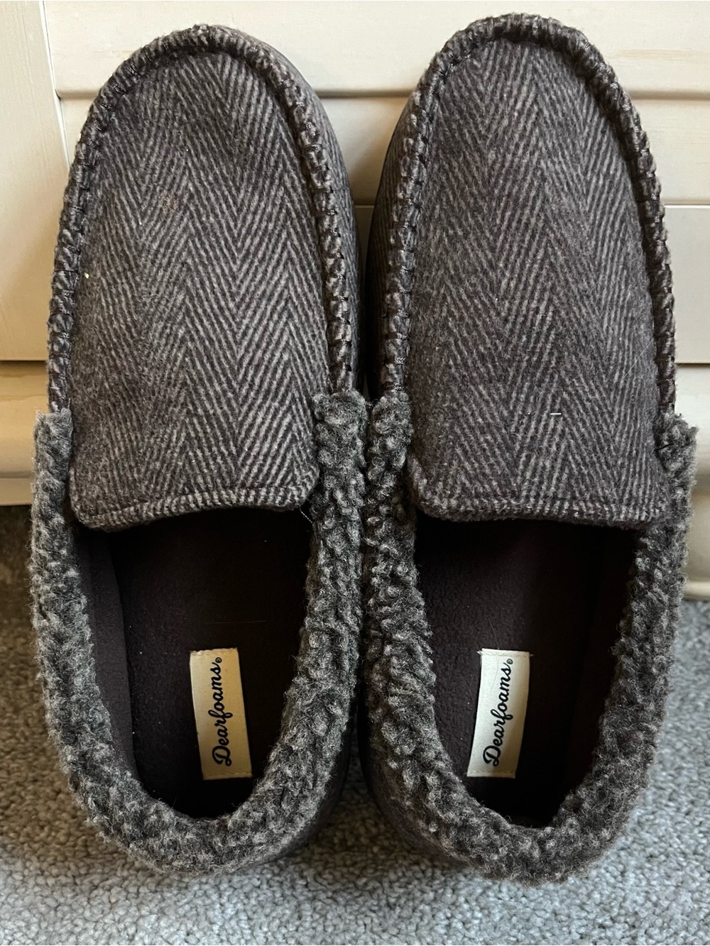 NWOB Dearfoams Men’s Woven Herringbone Moccasin Slippers M